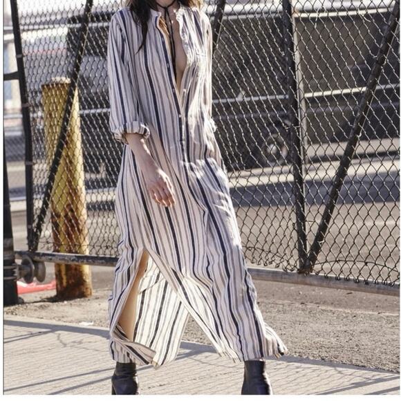 NILI LOTAN Tangier Galabia Dress New Moroccan Stripe 3 Print Linen blend Size M - Picture 2 of 13